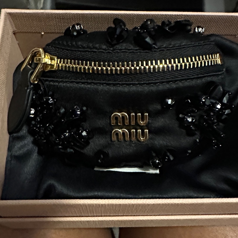 Miu Miu Black Embellished Clutch with Gold Accents